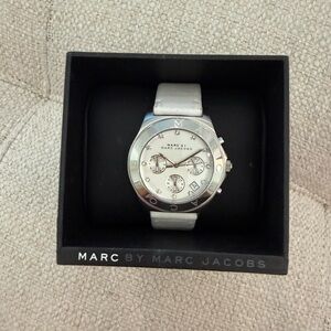 Marc by Marc Jacobs Silver-Tone White Leather Chronograph Watch
